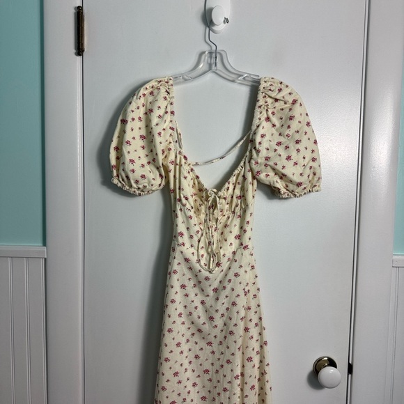 Miss Circle Ditsy Floral Linen Cotton Midi Open Back Dress Medium Cottagecore - Picture 3 of 12